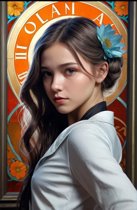 movie poster, 19 years old young women,  look at the camera, sharp focus, illustration, highly detailed, digital painting, concept art, matte, art by WLOP and Artgerm and Greg Rutkowski and Alphonse Mucha, masterpiece