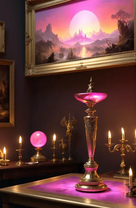 a fantastical scene, gorgeous,  volumetric lighting, pink and gold lighting, vivid, detailed painting, concept art, award winning illustration, sharp focus, minimal artifacts, by Rembrandt, Gaston Bussiere and artgerm, 4k