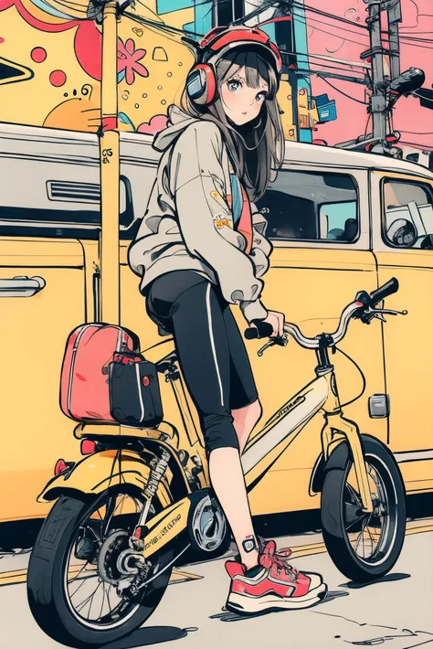 a close up of a person on a bike with a backpack