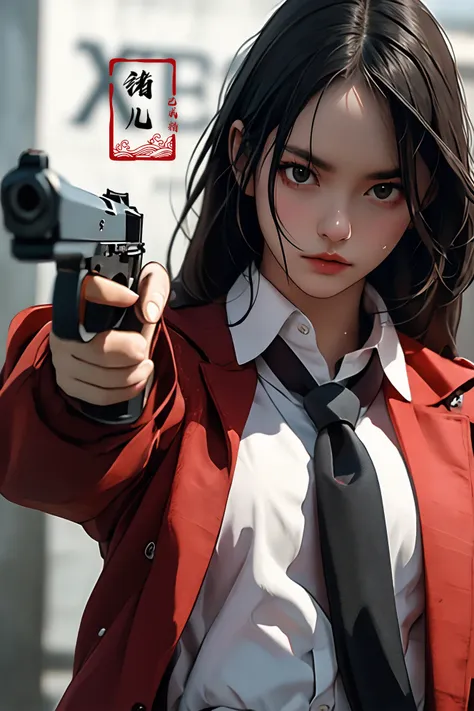 anime girl with a gun pointing at the camera