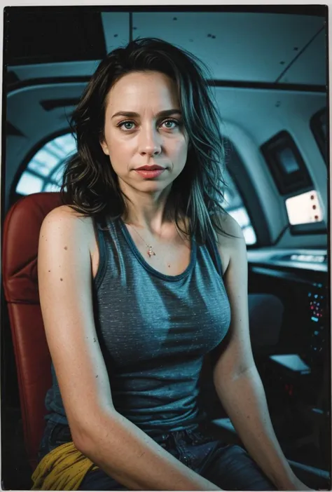 a woman sitting in a car with a seat and a window