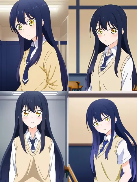 masterpiece, best quality, 8k,
<lora:add_detail:-0.4>
 <lora:MikoV1.4-000010:0.7> MIKO, YELLOW EYES, LONG HAIR, BLACK HAIR, BLUE HAIR, MULTICOLORED HAIR, SIDELOCKS, BANGS
<lora:kindred_spirits.v4-000006:0.65> kd_vnstyle
1girl, solo,
standing, white collare...