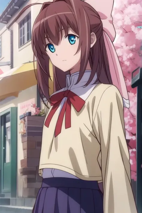 otomeasakura, <lyco:otomeasakura-lyco-nochekaiser:1>,
otome asakura, long hair, brown hair, bow, ahoge, hair bow, pink bow, blue eyes,
BREAK skirt, long sleeves, ribbon, school uniform, socks, kneehighs,
BREAK looking at viewer,
BREAK outdoors,
BREAK <lyco...