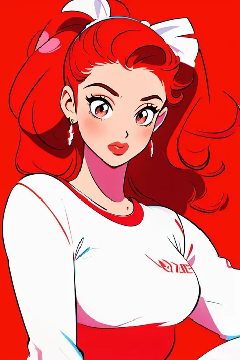 a cartoon girl with red hair and a white shirt