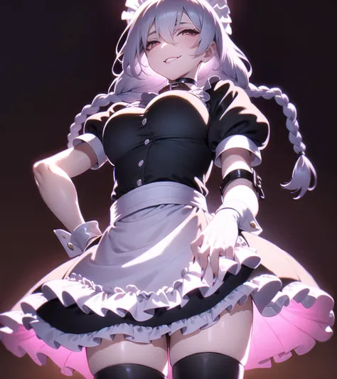 anime girl in maid outfit posing for camera with pink light