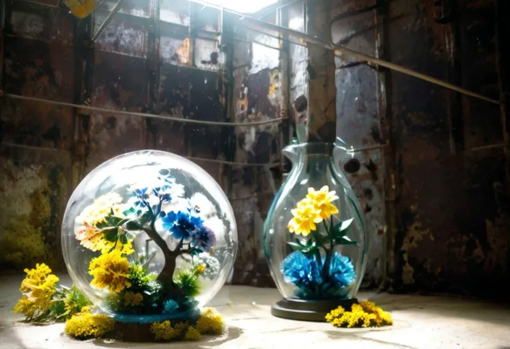 there are two vases with flowers inside of them on the floor