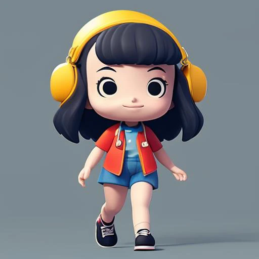 a close up of a cartoon character wearing headphones and a jacket