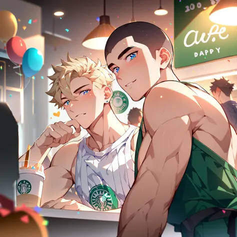 anime - style image of two men in a starbucks shop