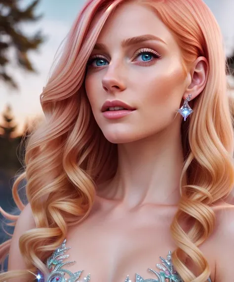 hair red gradient blonde, night sky, detailed face, face focus, shiny skin, game cg, nigh sky, moonlight, moon, white gloves, magical girl beauty in dress glass, Intricate Surface Detail, Crystal Core , Ethereal Fantasy, Realistic, Fiction, Full-HD, 8K Pho...