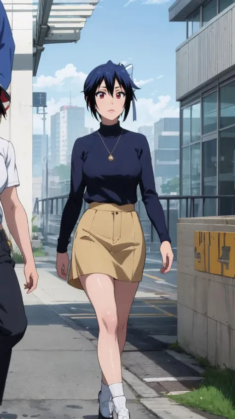 anime characters walking down a street in a city