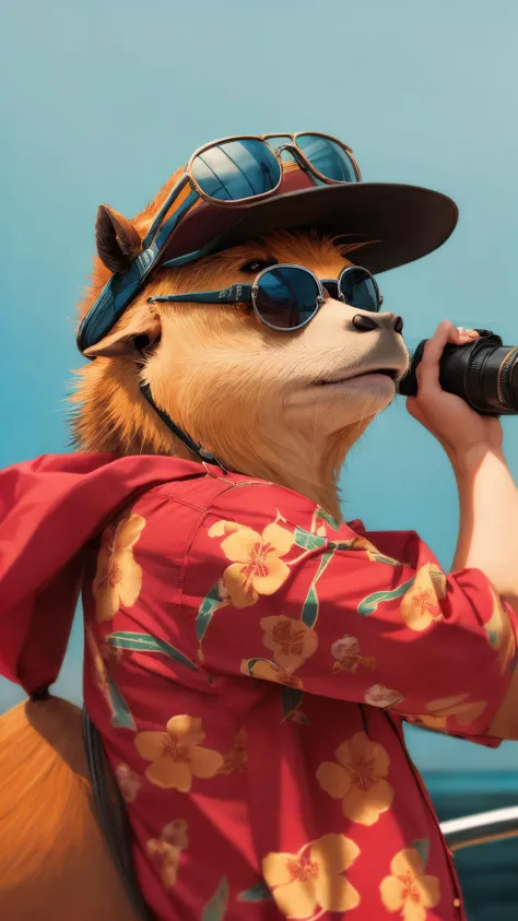 gangster capybara, boss, wearing hawaiian shirt, elegant and flamboyant, sharp focus, aviator eyewear, elegant proportions, muted colors, kodak colors, nikon photography, by Wes Anderson, color balance, uhd, 200mm
<lora:add_detail:0.4>
 <lora:tutus Vibrant...