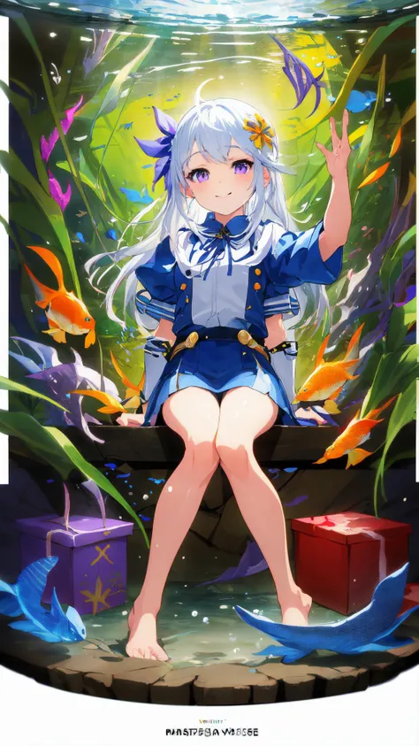 [(Transparent background:1.5)::5],(((masterpiece))),(((best quality))),(((extremely detailed))),illustration, 1girl,solo,mysterious,vivid color,shiny, underwater transparent sealed hemispherical glass dome, (white hair),(purple eyes), full body,barefoot,lo...