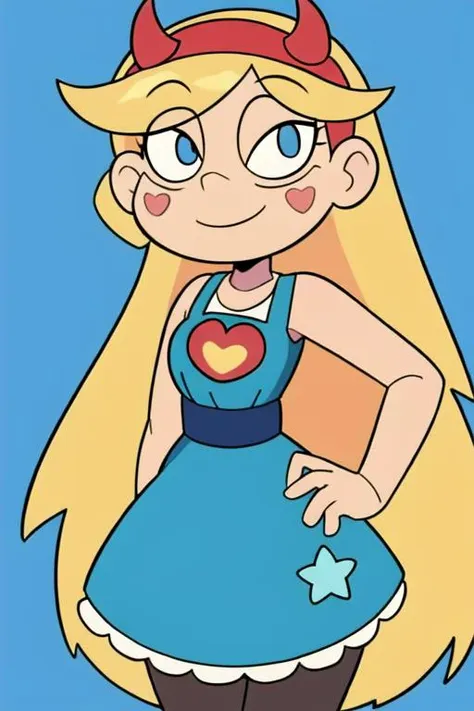 a cartoon girl with blonde hair and a blue dress