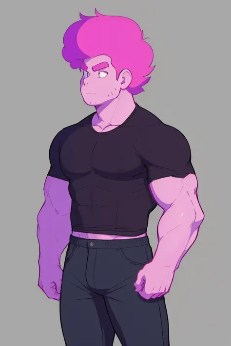 a drawing of a man with pink hair and a black shirt