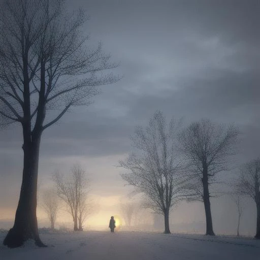 araffe walking in the snow with a dog in the distance