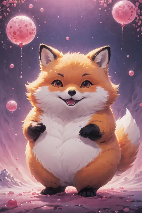 cosmic canvas,flawless, clean, masterpiece, professional artwork, famous artwork, painting of a chubby fox, (bubble tea background),  <lora:Cosmic_Canvas_SDXL:1>