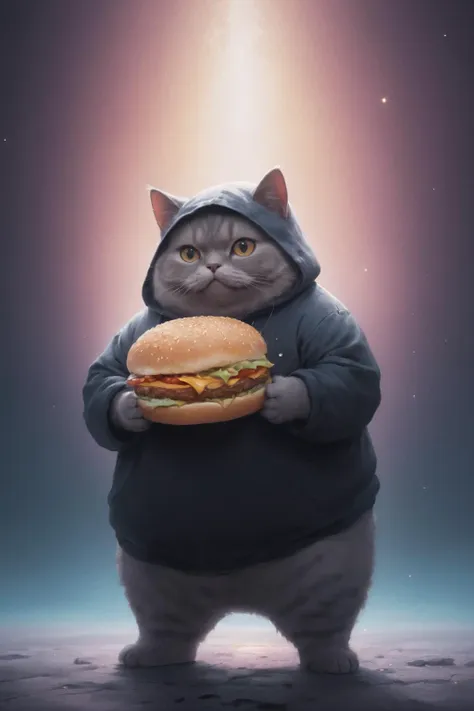 a close up of a cat holding a hamburger in its hands