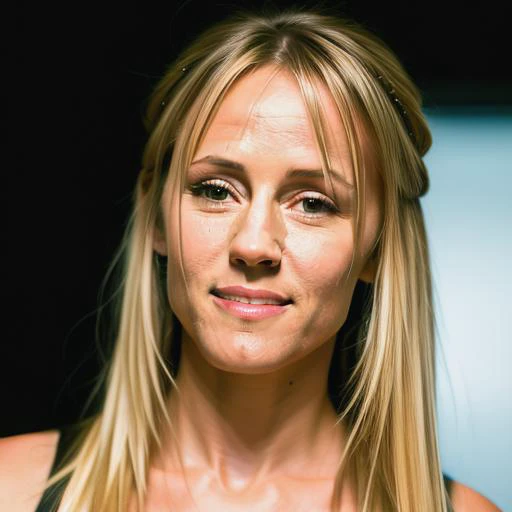 marystuartmasterson35, a close up Portrait photo of a woman  smiling with long blonde hair style, Detailed face, (perfect blue eyes), (highly detailed skin:1.1), perfect body, wearing a evening dress designed by Versace, Modelshoot style, Professional Phot...