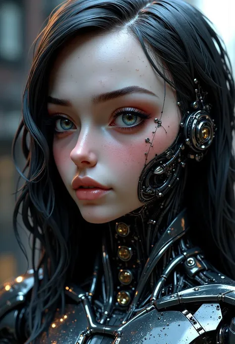 ,3d model, 3d render,  pretty female cyborgs head with long hair 3d octane render,carbon material body parts, ultra photorealistic, 8 k hyper detailed image unreal engine, the art contemporary art by adolf hiremy hirschl, shallow depth of field, vignette,