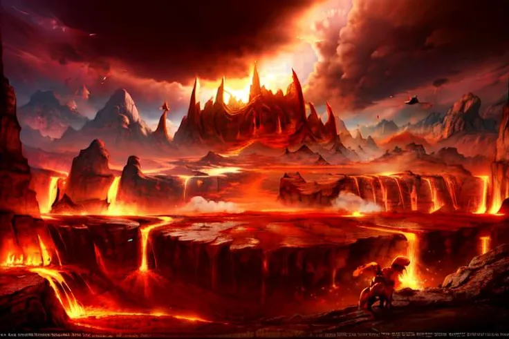 hell landscape (((masterpiece))), ((best quality)), realistic, 8k, ultra-detailed, realistic, scenery, ConceptArt, Highly detailed RAW color Photo, side Angle, (lens flare:0.7), particle effects, raytracing, cinematic lighting, shallow depth of field, phot...