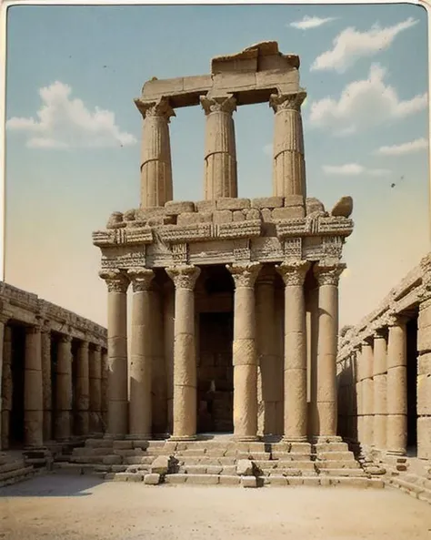 arafed view of a building with columns and a doorway