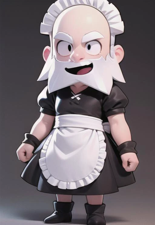 1 Old Man,  <lora:bsdynaf :0.8> ,maid costume, black dress, apron ,bald , (maid:1.2), (masterpiece, best quality, hires, high resolution:1.1), (, intricate details, highres) ,