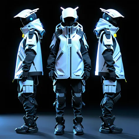 three people in futuristic clothing standing next to each other