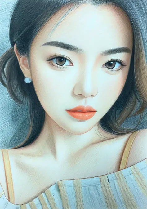 texture 1girl,(FN colored pencils:1.2),Hand drawing,sketch,portrait,Soft neutral tones background,(Artist-grade pencil drawing details:1.2),1girl,<lora:FN-colored pencils_XL-V1.0:0.8>, top down close-up