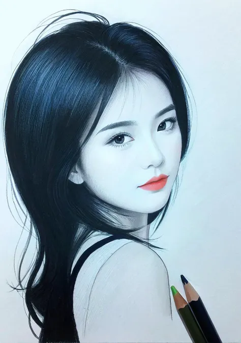Silhouette style 1girl,(FN colored pencils:1.2),Hand drawing,sketch,portrait,Soft neutral tones background,(Artist-grade pencil drawing details:1.2),1girl,<lora:FN-colored pencils_XL-V1.0:0.8>, . High contrast, minimalistic, black and white, stark, dramati...