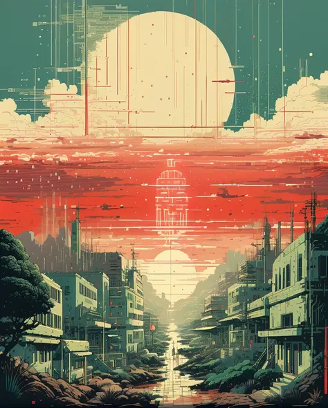 Ascii Art, landscape of a Medical clinic and The Red Sea Crossing, Hazy conditions, (fantasy art by Studio Ghibli:0.8) , D&D, cityscape, <lora:Ive_Got_The_Power:1>