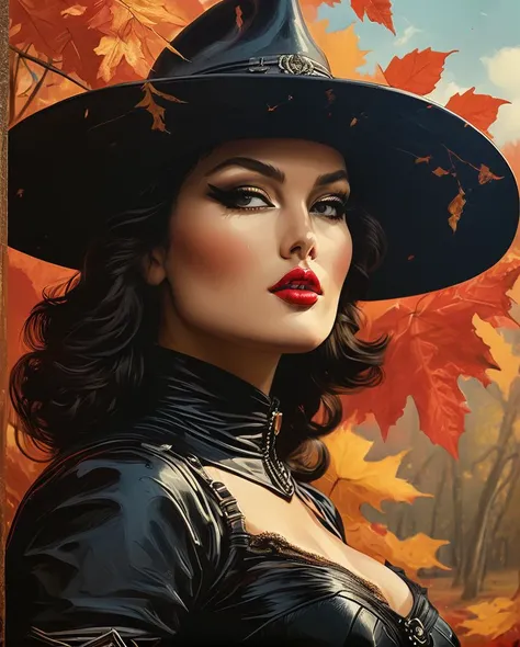 concept art, side-profile of a Alluring Sensual thicc Female Zorro, fall background, in focus, stylized by Peter Lindbergh, Alex Gross, Mushroomcore, Sony A9 II, 80mm, close-up, haute couture, <lora:Ive_Got_The_Power:1>