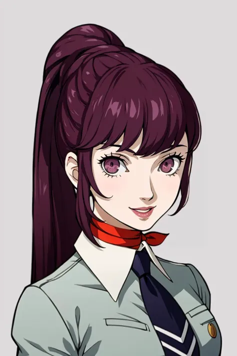 anime girl with ponytail and tie in uniform with red collar