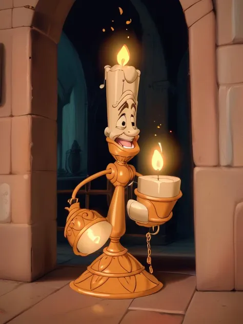 a close up of a cartoon character holding a candle