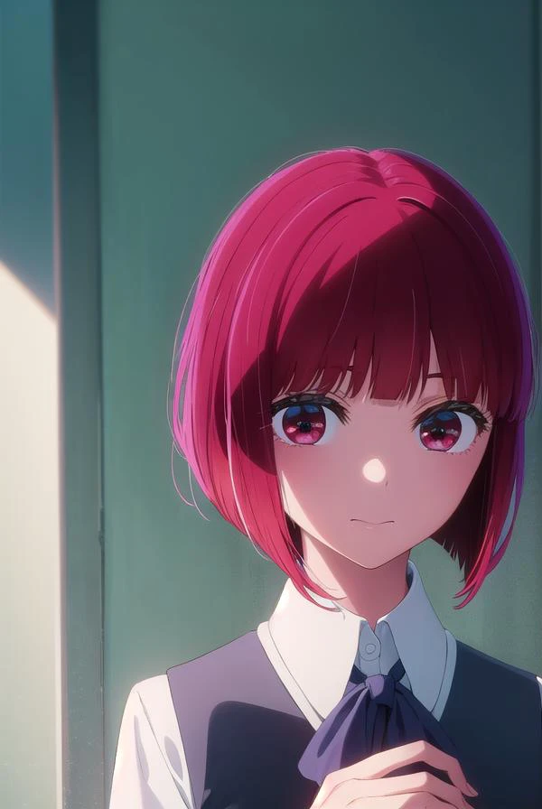 kanaarima, <lora:kana arima s1-lora-nochekaiser:1>,
kana arima, short hair, bangs, (red eyes:1.3), red hair, bob cut, smile,
BREAK long sleeves, school uniform, white shirt, collared shirt, vest, black vest,
BREAK indoors,
BREAK looking at viewer, (cowboy ...