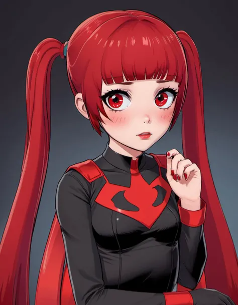 (<lora:Ami_Arakawa:.8>, 1girl, red eye, red hair, twintails) as a comicbook superhero