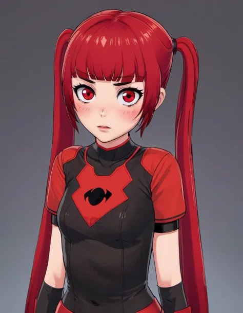 (<lora:Ami_Arakawa:.8>, 1girl, red eye, red hair, twintails) as a comicbook superhero