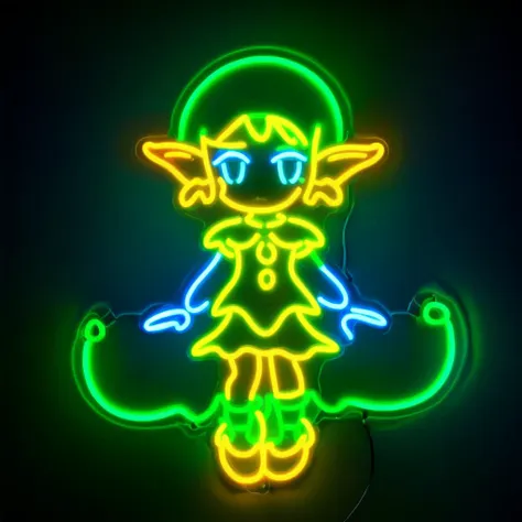 neon sign of a little elf with a green hat and green pants