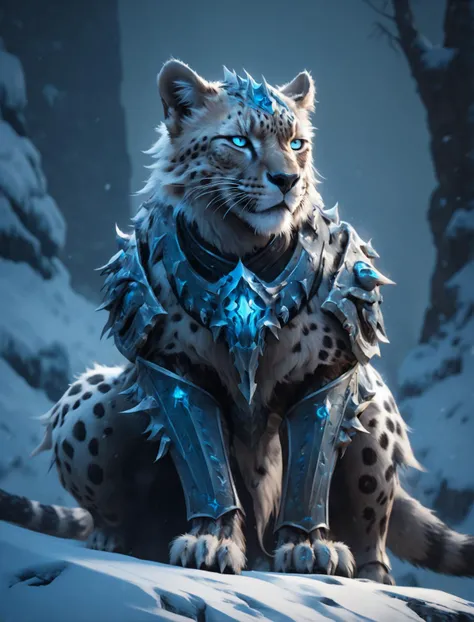 deathknight style, armored cheetah,8k,masterpiece,glowing eyes,epic,trending on artstation,hyperdetailed photography,sharp focus <lora:deathknightsyleXL:0.6>,frost theme,style of ryan hewett and aleksi briclot