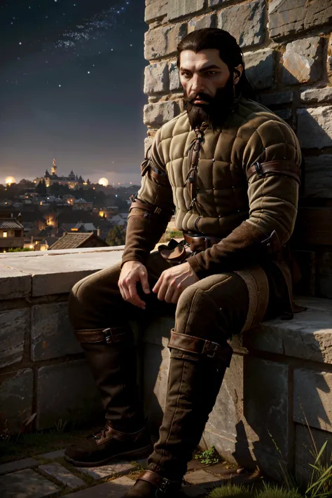 ((ultra detailed, masterpiece, absurdres))
<lora:DAIBlackwall:0.9>
DAIBlackwall, 1boy, solo, black hair, beard, medieval landscape, at night