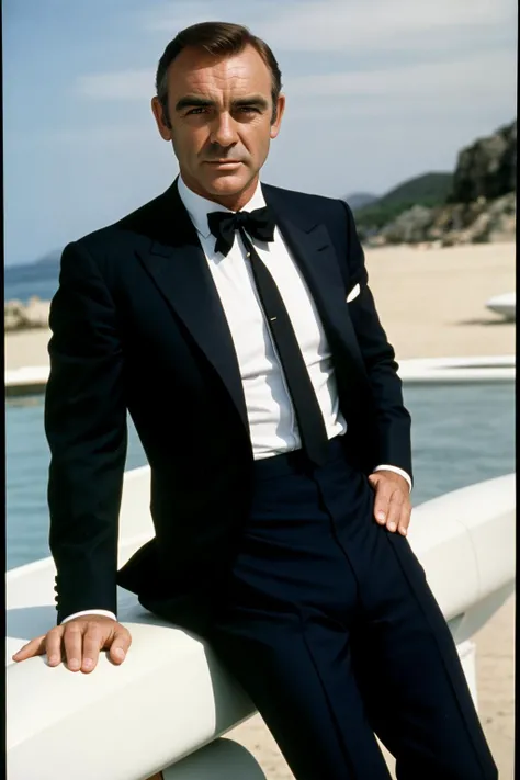 a realistic photograph of Sean Connery as James Bond, 1970s promo movie shot, DSLR Analog,