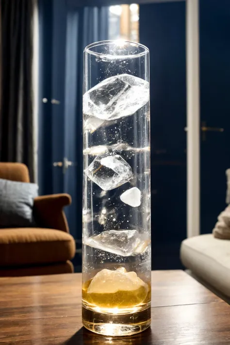 wizardly haze, a bal made out of ice and fail inside a cozy living room on a sunny day, detailed, high quality, simple cosmic energy dof background