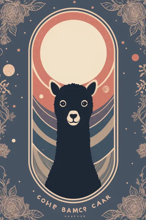 Beautiful cosmic alpaca in front of barn, sticker, 2d cute, fantasy, dreamy, vector illustration, 2d flat, centered, by Tim Burton, professional, sleek, modern, simple vaporwave background, minimalist, graphic, line art, vector graphics, mentixis, metix,