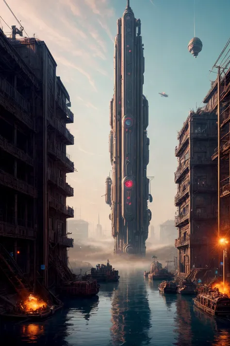 RAW photo,beautiful, masterpiece, award winning, (Movie Poster:1.3), steampunk cityscape, sunset, airships, floating islands, mechanical gears, (vintage architecture:1.2), innovation, spectacle, fantasy, adventure, photograph, intricate details, sharp focu...