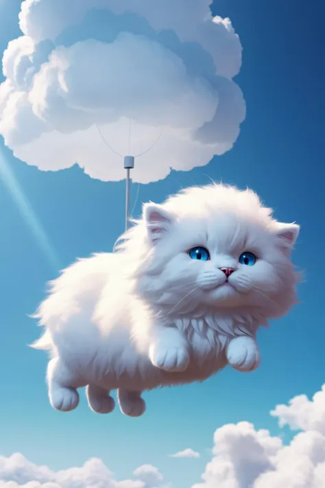 a fluffy cloud cat,surreal,realistic cloud cat animal,simple background,masterpeice,Unreal Render,8k,cloudhair,