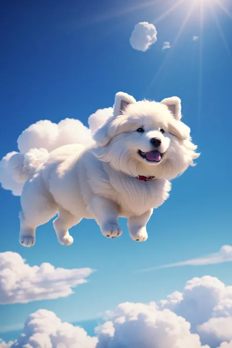 a fluffy cloud dog,surreal,realistic cloud dog animal,simple background,masterpeice,Unreal Render,8k,cloudhair,