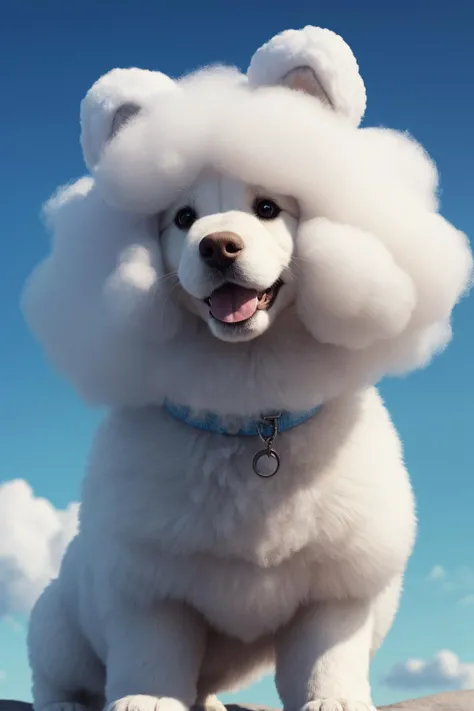 a fluffy cloud dog,surreal,realistic cloud dog animal,simple background,masterpeice,Unreal Render,8k,cloudhair,