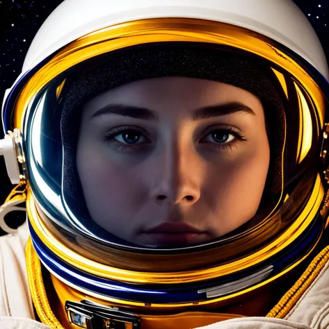 Renaissance-style portrait of an astronaut in space, detailed starry background, reflective helmet.