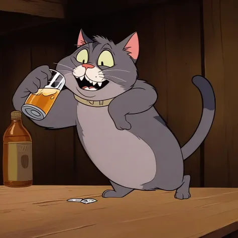 <lora:sdxl_lora_80scartoon:1.2> style of 80scartoon, wasted cat, drinking