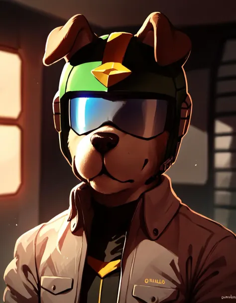 there is a cartoon dog wearing a helmet and goggles