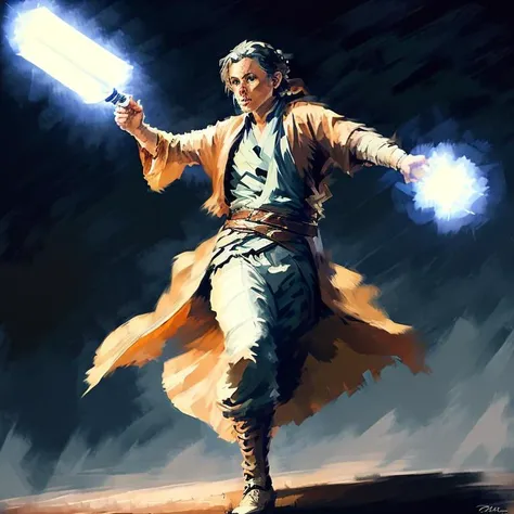  <lyco:JamesDoane:0.8>, jedi, full body, highly detailed, high definition, interesting composition, dynamic pose, (((dynamic background))), vivid, painterly,